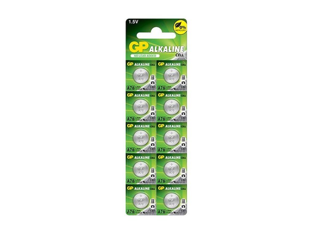 Alkalické knoflíkové baterie GP A76 (LR44, AG13) 1,5V na kartě po 10 kusech